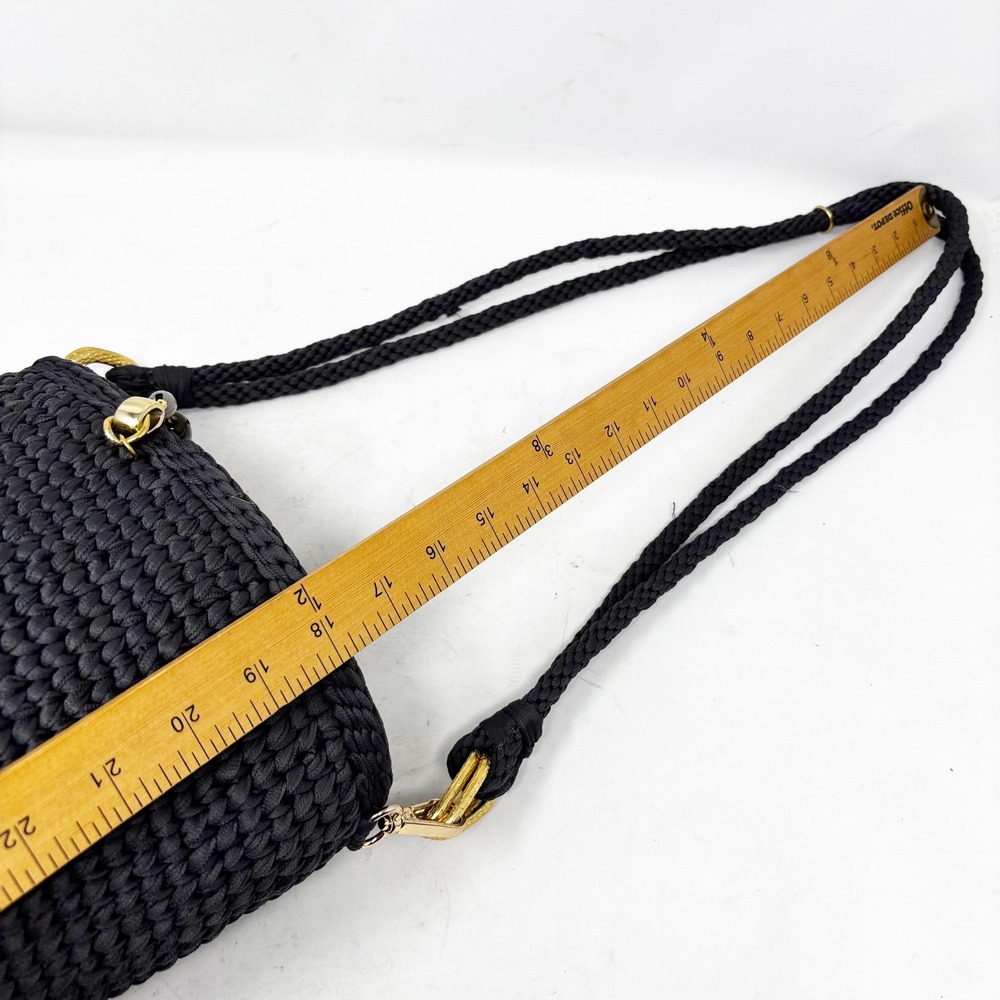Saeli Handmade Crochet Bucket Bag Charcoal Gray Drawstring Satin Lined Beaded - Picture 12 of 13